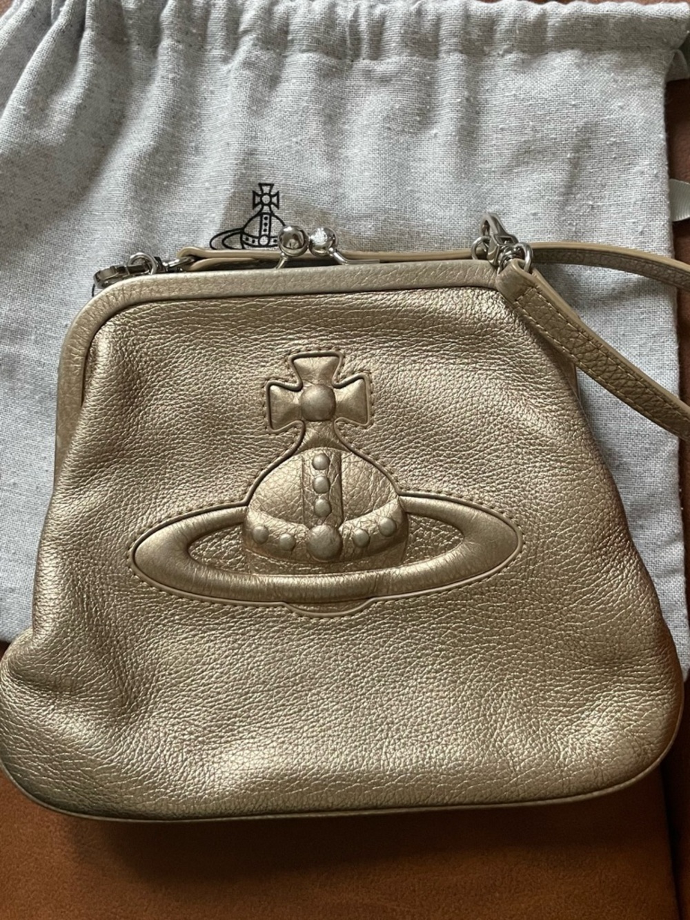 Vivienne Westwood Metallic Gold Leather Orb Crossbody Bag